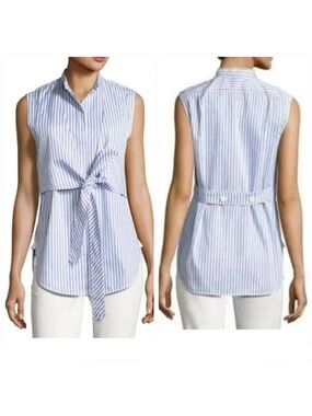 Helmut lang striped cotton tie detail sleeveless blouse small